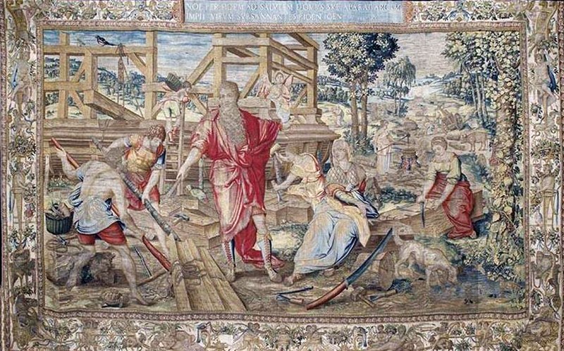 En biblisk scen - uppbyggandet av Noaks ark
